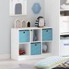 Furinno BASIC Book Shelf, 6-Cube Bookshelf with Open Shelf, 3 x 2 Bookcase with Storage Bins, Closed Back, Horizontal, 11.9″ x 31.6″ x 23.6″, for Living Room, Bedroom, Home Office, Americano(White/Light Blue)