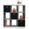 Furinno BASIC Book Shelf, 6-Cube Bookshelf with Open Shelf, 3 x 2 Bookcase with Storage Bins, Closed Back, Horizontal, 11.9″ x 31.6″ x 23.6″, for Living Room, Bedroom, Home Office, Americano(Grey/Black)