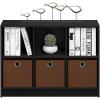 Furinno BASIC Book Shelf, 6-Cube Bookshelf with Open Shelf, 3 x 2 Bookcase with Storage Bins, Closed Back, Horizontal, 11.9″ x 31.6″ x 23.6″, for Living Room, Bedroom, Home Office, Americano(Americano/Medium Brown)