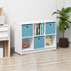 Furinno BASIC Book Shelf, 6-Cube Bookshelf with Open Shelf, 3 x 2 Bookcase with Storage Bins, Closed Back, Horizontal, 11.9″ x 31.6″ x 23.6″, for Living Room, Bedroom, Home Office, Americano(White/Light Blue)