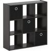 Furinno BASIC Book Shelf, 6-Cube Bookshelf with Open Shelf, 3 x 2 Bookcase with Storage Bins, Closed Back, Horizontal, 11.9″ x 31.6″ x 23.6″, for Living Room, Bedroom, Home Office, Americano(Espresso/Black)