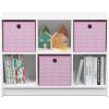 Furinno BASIC Book Shelf, 6-Cube Bookshelf with Open Shelf, 3 x 2 Bookcase with Storage Bins, Closed Back, Horizontal, 11.9″ x 31.6″ x 23.6″, for Living Room, Bedroom, Home Office, Americano(White/Light Pink)