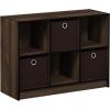Furinno BASIC Book Shelf, 6-Cube Bookshelf with Open Shelf, 3 x 2 Bookcase with Storage Bins, Closed Back, Horizontal, 11.9″ x 31.6″ x 23.6″, for Living Room, Bedroom, Home Office, Americano(Columbia Walnut/Dark Brown)