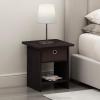 Furinno DARIO Side Table, Square End Table with Storage Bin, Round Corner Night Stand, Bedside Table with Open Back Shelf, for Living Room, Bedroom, Espresso(Dark Walnut)