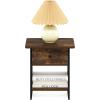 Furinno DARIO Side Table, Square End Table with Storage Bin, Round Corner Night Stand, Bedside Table with Open Back Shelf, for Living Room, Bedroom, Espresso(Amber Pine/Black)
