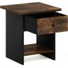 Furinno DARIO Side Table, Square End Table with Storage Bin, Round Corner Night Stand, Bedside Table with Open Back Shelf, for Living Room, Bedroom, Espresso(Amber Pine/Black)