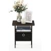 Furinno DARIO Side Table, Square End Table with Storage Bin, Round Corner Night Stand, Bedside Table with Open Back Shelf, for Living Room, Bedroom, Espresso(Dark Brown/Black)