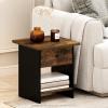 Furinno DARIO Side Table, Square End Table with Storage Bin, Round Corner Night Stand, Bedside Table with Open Back Shelf, for Living Room, Bedroom, Espresso(Amber Pine/Black)