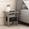 Furinno DARIO Side Table, Square End Table with Storage Bin, Round Corner Night Stand, Bedside Table with Open Back Shelf, for Living Room, Bedroom, Espresso(French Oak)