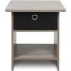 Furinno DARIO Side Table, Square End Table with Storage Bin, Round Corner Night Stand, Bedside Table with Open Back Shelf, for Living Room, Bedroom, Espresso(French Oak Grey/Black)