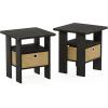 Furinno DARIO Side Table, Square End Table with Storage Bin, Round Corner Night Stand, Bedside Table with Open Back Shelf, for Living Room, Bedroom, Espresso(Espresso)
