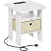 Furinno DARIO Side Table, Square End Table with Storage Bin, Round Corner Night Stand, Bedside Table with Open Back Shelf, for Living Room, Bedroom, Espresso(Marble White/Ivory)