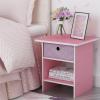 Furinno DARIO Side Table, Square End Table with Storage Bin, Round Corner Night Stand, Bedside Table with Open Back Shelf, for Living Room, Bedroom, Espresso(Pink/Light Pink)