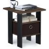 Furinno DARIO Side Table, Square End Table with Storage Bin, Round Corner Night Stand, Bedside Table with Open Back Shelf, for Living Room, Bedroom, Espresso(Walnut/Dark Brown)