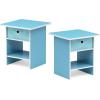 Furinno DARIO Side Table, Square End Table with Storage Bin, Round Corner Night Stand, Bedside Table with Open Back Shelf, for Living Room, Bedroom, Espresso(Light Blue/Light Blue)