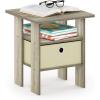Furinno DARIO Side Table, Square End Table with Storage Bin, Round Corner Night Stand, Bedside Table with Open Back Shelf, for Living Room, Bedroom, Espresso(Sonoma Oak/Ivory)