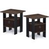 Furinno DARIO Side Table, Square End Table with Storage Bin, Round Corner Night Stand, Bedside Table with Open Back Shelf, for Living Room, Bedroom, Espresso(Walnut/Dark Brown)