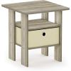 Furinno DARIO Side Table, Square End Table with Storage Bin, Round Corner Night Stand, Bedside Table with Open Back Shelf, for Living Room, Bedroom, Espresso(Sonoma Oak/Ivory)