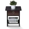 Furinno DARIO Side Table, Square End Table with Storage Bin, Round Corner Night Stand, Bedside Table with Open Back Shelf, for Living Room, Bedroom, Espresso(Dark Walnut)