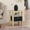 Furinno DARIO Side Table, Square End Table with Storage Bin, Round Corner Night Stand, Bedside Table with Open Back Shelf, for Living Room, Bedroom, Espresso(Steam Beech/Black)