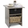 Furinno DARIO Side Table, Square End Table with Storage Bin, Round Corner Night Stand, Bedside Table with Open Back Shelf, for Living Room, Bedroom, Espresso(French Oak Grey/Black)