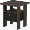 Furinno DARIO Side Table, Square End Table with Storage Bin, Round Corner Night Stand, Bedside Table with Open Back Shelf, for Living Room, Bedroom, Espresso(Dark Brown/Black)