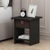 Furinno DARIO Side Table, Square End Table with Storage Bin, Round Corner Night Stand, Bedside Table with Open Back Shelf, for Living Room, Bedroom, Espresso(Espresso/Brown)
