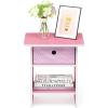 Furinno DARIO Side Table, Square End Table with Storage Bin, Round Corner Night Stand, Bedside Table with Open Back Shelf, for Living Room, Bedroom, Espresso(Pink/Light Pink)