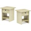 Furinno DARIO Side Table, Square End Table with Storage Bin, Round Corner Night Stand, Bedside Table with Open Back Shelf, for Living Room, Bedroom, Espresso(Beige Marble/Ivory)