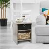 Furinno DARIO Side Table, Square End Table with Storage Bin, Round Corner Night Stand, Bedside Table with Open Back Shelf, for Living Room, Bedroom, Espresso(French Oak Grey/Black)