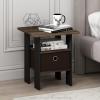 Furinno DARIO Side Table, Square End Table with Storage Bin, Round Corner Night Stand, Bedside Table with Open Back Shelf, for Living Room, Bedroom, Espresso(Walnut/Dark Brown)