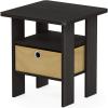 Furinno DARIO Side Table, Square End Table with Storage Bin, Round Corner Night Stand, Bedside Table with Open Back Shelf, for Living Room, Bedroom, Espresso(Dark Espresso/Brown)