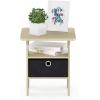 Furinno DARIO Side Table, Square End Table with Storage Bin, Round Corner Night Stand, Bedside Table with Open Back Shelf, for Living Room, Bedroom, Espresso(Steam Beech/Black)