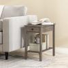 Furinno DARIO Side Table, Square End Table with Storage Bin, Round Corner Night Stand, Bedside Table with Open Back Shelf, for Living Room, Bedroom, Espresso(Rustic Oak)