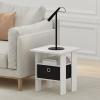 Furinno DARIO Side Table, Square End Table with Storage Bin, Round Corner Night Stand, Bedside Table with Open Back Shelf, for Living Room, Bedroom, Espresso(White/Black)