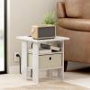 Furinno DARIO Side Table, Square End Table with Storage Bin, Round Corner Night Stand, Bedside Table with Open Back Shelf, for Living Room, Bedroom, Espresso(Marble White/Ivory)