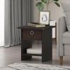 Furinno DARIO Side Table, Square End Table with Storage Bin, Round Corner Night Stand, Bedside Table with Open Back Shelf, for Living Room, Bedroom, Espresso(Espresso/Brown)