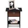 Furinno DARIO Side Table, Square End Table with Storage Bin, Round Corner Night Stand, Bedside Table with Open Back Shelf, for Living Room, Bedroom, Espresso(Americano/Medium Brown)