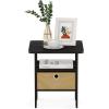 Furinno DARIO Side Table, Square End Table with Storage Bin, Round Corner Night Stand, Bedside Table with Open Back Shelf, for Living Room, Bedroom, Espresso(Dark Espresso/Brown)