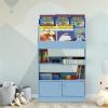 Furinno LOVA Book Shelf, 5-Tier Magazine Bookshelf, Bookcase with Open Shelves Storage, 9.4 x 24.6 x 37, for Living Room, Bedroom, Home Office, Pink(Light Blue)