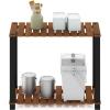 Furinno Pangkor 3-Tier Turn-N-Tube Indoor Outdoor Plant Shelf Wood Stand with Square Poles, Natural/Black(2 Tier Large Rectangle)
