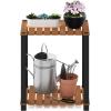 Furinno Pangkor 3-Tier Turn-N-Tube Indoor Outdoor Plant Shelf Wood Stand with Square Poles, Natural/Black(2 Tier Small Rectangle)