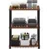 Furinno Pangkor 3-Tier Turn-N-Tube Indoor Outdoor Plant Shelf Wood Stand with Square Poles, Natural/Black(3-Tier Rectangle)