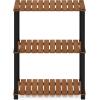 Furinno Pangkor 3-Tier Turn-N-Tube Indoor Outdoor Plant Shelf Wood Stand with Square Poles, Natural/Black(3-Tier Rectangle)