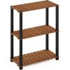 Furinno Pangkor 3-Tier Turn-N-Tube Indoor Outdoor Plant Shelf Wood Stand with Square Poles, Natural/Black(3-Tier Rectangle)