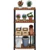 Furinno Pangkor 3-Tier Turn-N-Tube Indoor Outdoor Plant Shelf Wood Stand with Square Poles, Natural/Black(4 Tier Square Poles)