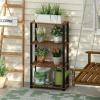 Furinno Pangkor 3-Tier Turn-N-Tube Indoor Outdoor Plant Shelf Wood Stand with Square Poles, Natural/Black(4 Tier Square Poles)