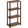 Furinno Pangkor 3-Tier Turn-N-Tube Indoor Outdoor Plant Shelf Wood Stand with Square Poles, Natural/Black(4 Tier Square Poles)