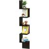 Furinno Rossi 5-Tier Floating Corner Shelf for Wall, Corner Zigzag Shelf Wall Mounted, Radial Wall Mount Shelves, for Home Office, Living Room, Bedroom, Bathroom, White(Espresso)