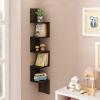Furinno Rossi 5-Tier Floating Corner Shelf for Wall, Corner Zigzag Shelf Wall Mounted, Radial Wall Mount Shelves, for Home Office, Living Room, Bedroom, Bathroom, White(Espresso)